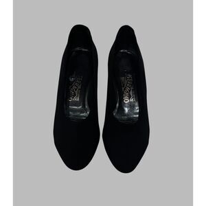 SALVATORE FERRAGAMO Women's Black Low Wedge Flats Soft Stretch Fabric 7.5